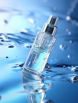 transparent bottle on water background, ai