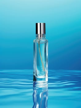 transparent bottle on water background, ai