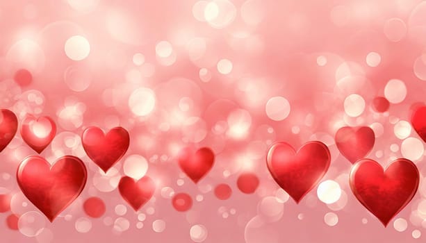 Valentine's day background with red hearts and bokeh lights. AI generated