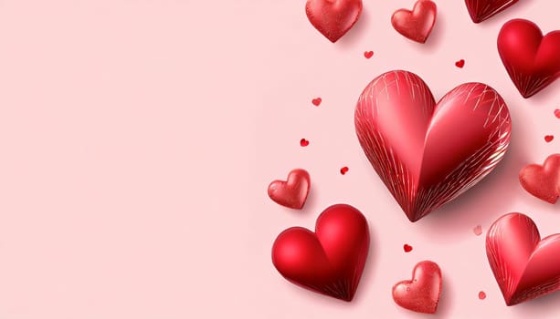 Valentine's day background with red hearts and bokeh lights. AI generated