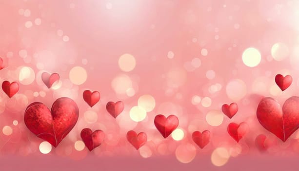 Valentine's day background with red hearts and bokeh lights. AI generated