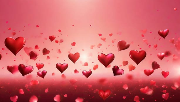 Valentine's day background with red hearts and bokeh lights. AI generated