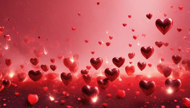 Valentine's day background with red hearts and bokeh lights. AI generated