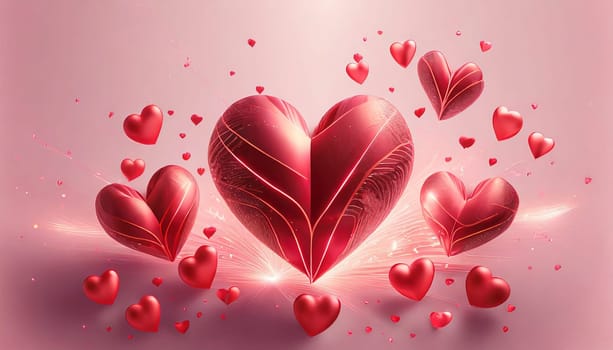 Valentine's day background with red hearts and bokeh lights. AI generated