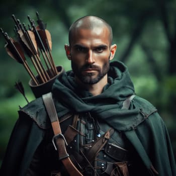 outlaw or hero this medieval fantasy forest ranger is ready with bow and arrows generative ai