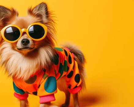 studio style shot of a dog fashionably dressed dogs ready to go out for poster or advertisement generative ai