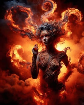 beautiful fire elemental goddess or demon burning with flames generative ai