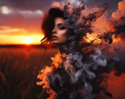 beautiful fire elemental goddess or demon burning with flames generative ai