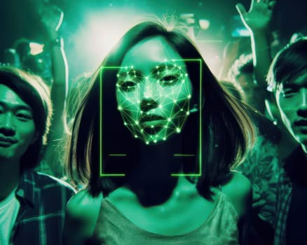 facial recognition of woman in night club generative ai