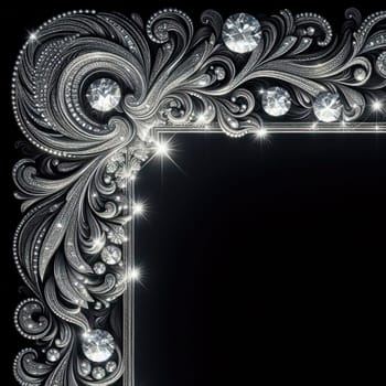 intricate diamond jewel border or frame on black copy space illustration generative ai