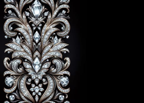intricate diamond jewel border or frame on black copy space illustration generative ai