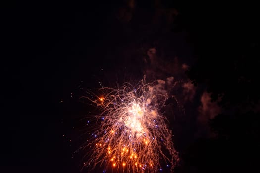 Big colorful fireworks in the black night sky