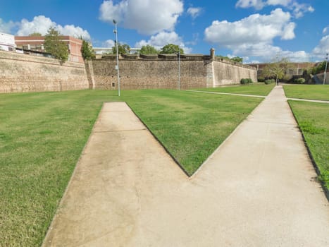Santa Maria Bastion green corridor, Badajoz, Extremadura, Spain. Winter season