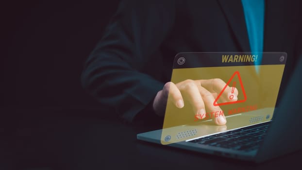 Cyber security and cybercrime, System hacked warning alert on Laptop, Cyber attack on computer network, Virus, Spyware, Malware or Malicious software, Compromised information internet.