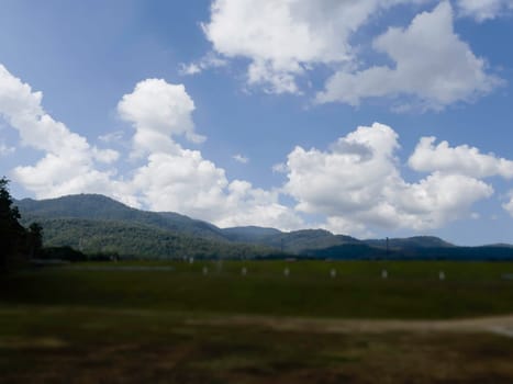 Beautiful landscape mountain green field grass meadow, stock photo
