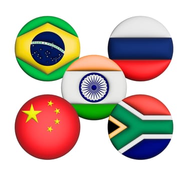 3D Flag of BRICS on an avatar circle. BRICS is a grouping of the world economies of Brazil, Russia, India, China, and South Africa.