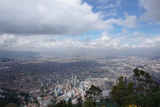 View from Monserrate view point hill cerro de Monserrate onto Bogota, Colombia 2020