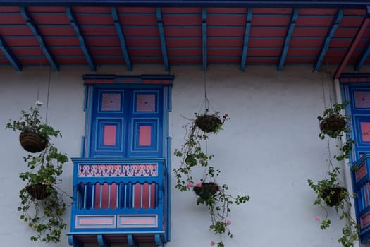 Colorful balconies and roof of a house in Salento, Eje Cafetero, Colombia 2020