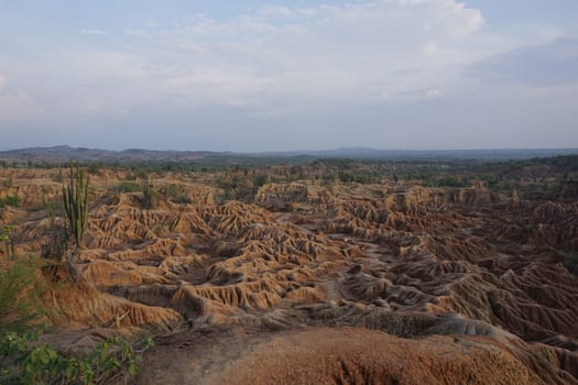 Bizarre lunar landscape with the typical red eroded rock formations in the Tatacoa Desert, Desierto de la Tatacoa, Colombia 2020