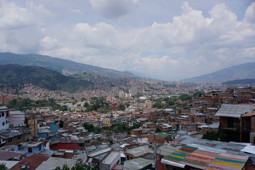 View onto the Comuna 13 from the very top, Medellin, Colombia 2020