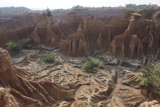 Lunar landscape, famous red rock formations in the Tatacoa Desert, Desierto de la Tatacoa, Colombia 2020