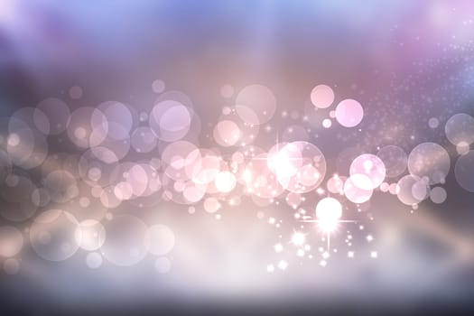 Merry Christmas and Happy New Year template card background texture design with abstract blurred festive beige pink bokeh lighted glittering circles and stars.