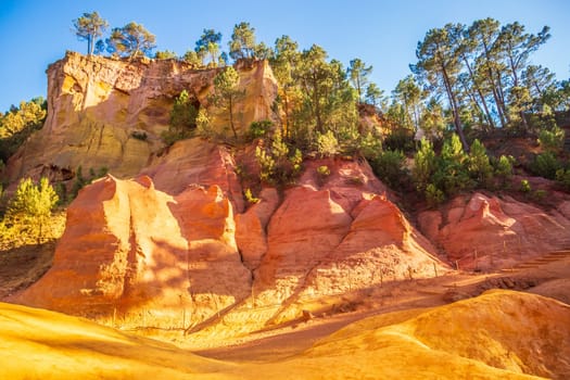 The ochre rocks of le Colorado Provençal. Photography taken in the south of France in the Luberon region where ochre was mined