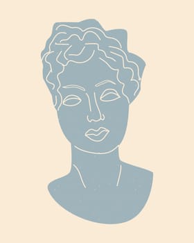 Statue - bust of ancient Greek woman, goddess. Antique head. Vector illustration in a modern style. Suitable for art poster, flyer, textile print, exibition background.