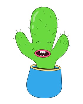 Funny cactus in a cartoon style. a single icon of a succulent or cactus is suitable for printing stickers.