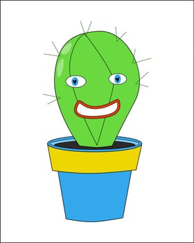 a cheerful cactus with eyes and mouth. vector illustration of a green houseplant succulent. suitable for printing retro style stickers, social media icons, print for textile and posters.