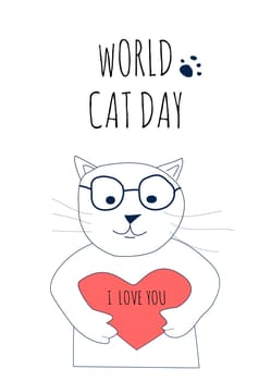 cat with heart and quotes i love you on a white background. Vector illustration in a cartoon style