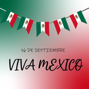 Mexico National day banner with Mexico flags, red green Mexican colors scheme in a mesh abstract background. Vector illustration for social network.