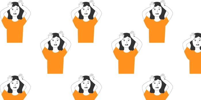 sad woman with headache seamless simple background. Vector illustration isolated. Sad female angry.