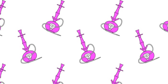 pattern with hookah and skull on white background. Vector illustration