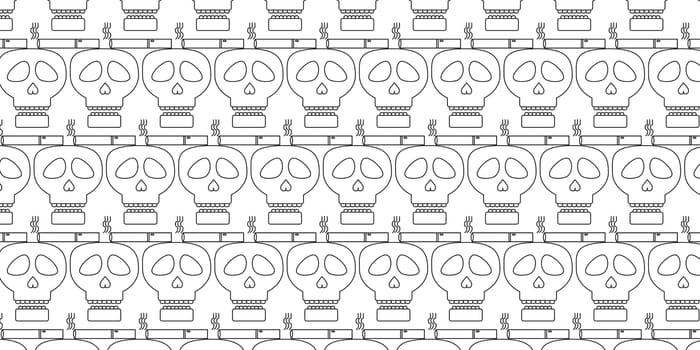 Burning cigarette with a smok skull seamless pattern. Vector illustration