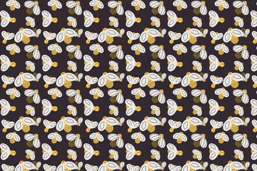 Vector cartoon bee seamless pattern background. Vector illustration on dark backdrop. A lot of honeybee in a seamless pattern.