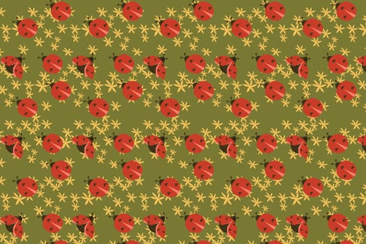 cute summer pattern with beetle bug on green background. Vector illustration in flat style