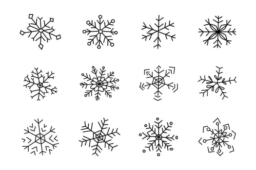 Simple doodle icons set of snowflakes. Usable for cristmas decoration backgrounds, greeting cards, wallpapers.
