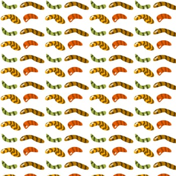 seamless pattern of candy worms - sweet of zombie. Vector illustration with halloween candy.