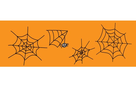 decorative background with cobwebs and spider. Vector illustration on orange background. Decorative border. Usable for halloween invitation.