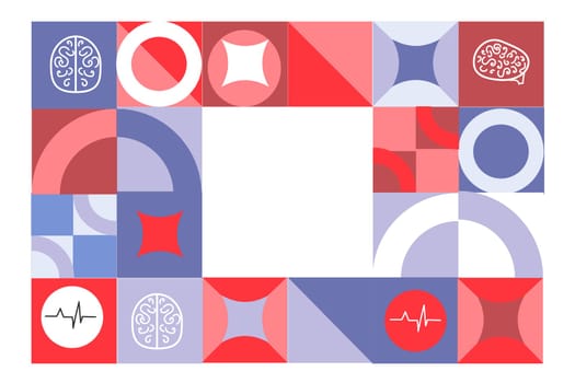 stroke day or brain health day holiday concept, bauhaus template for banner. Vector illustration with geometry shapes and brains. Health brain conception.