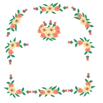 floral border of roses and peony - template for wedding, holiday cards, template for page of notebook. Vector illustration usable for invitation card, menu, cute decoration cards.
