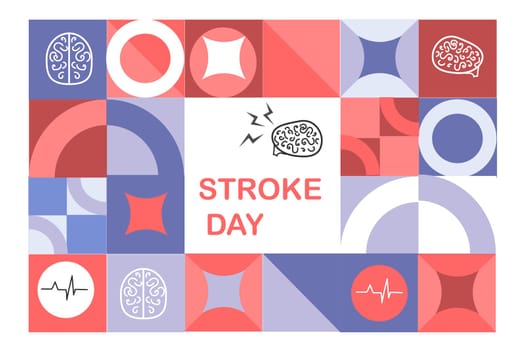 stroke day. holiday concept, bauhaus template for banner. Vector illustration with geometry shapes and brains. Health brain conception.