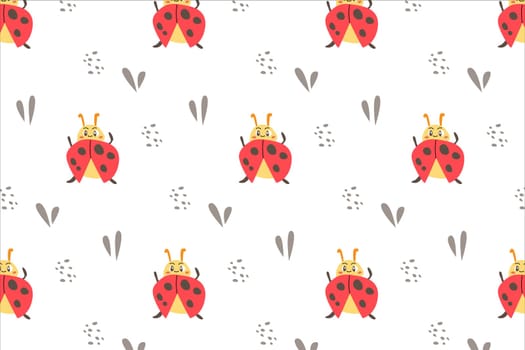 cute baby animal background - pattern with red bugs. - ladybugs Vector illustration for childish textile, wrapping papers, fabric design.