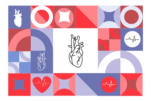 medical hearth day concept bauhaus background. Vector illustration usable for medical banner, holiday card and flyer. Trendy vector geometry bauhaus background.