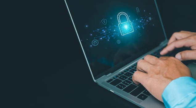Cyber security and password login concept, Hands uses computer and entering username and password of data network, log in with laptop to digital information system, Online data protection concept