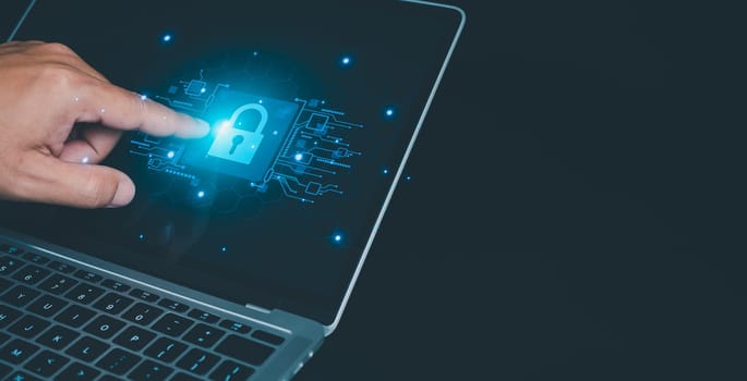 Cyber security and password login concept, Hands uses computer and entering username and password of data network, log in with laptop to digital information system, Online data protection concept