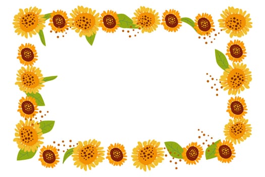 bright floral frame with sunflower and leaves. Vector illustration isolated. Suitable for invitation or greeting card, wedding card.