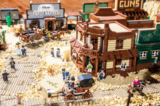 Turin, Italy - October 2022:  Western ambient made of colorful plastic building blocks - fun and education