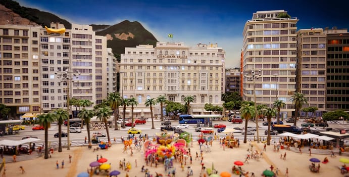 Miniatur Wunderland Hamburg in Miniatur Wunderland Hamburg in Germany, copacabana beach in Brazil, museum with miniature model construction of the world
